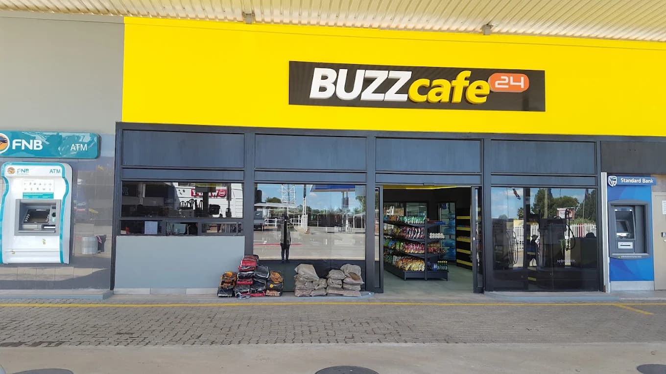 BUZZ Café convenience store entrance at MBT Poppys Ventersdorp during the day